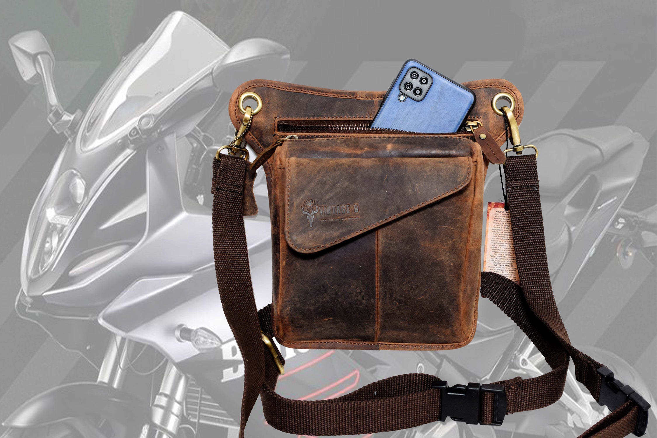 Leather Biker Crossbody Bag - Texas