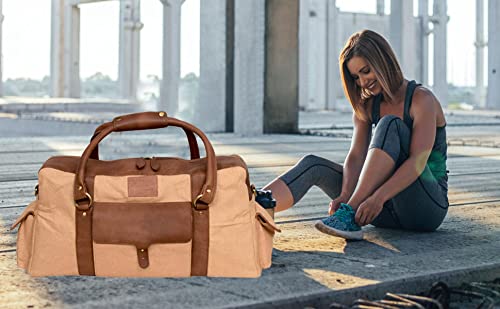 Canvas Leather Duffle Bag with Luggage tag - Florence