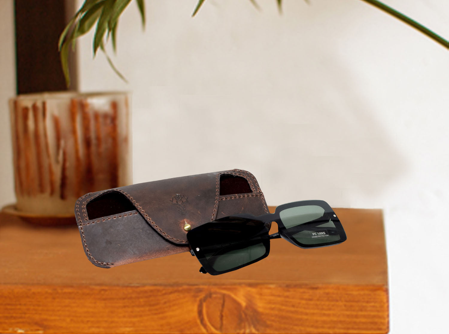 Leather Sunglass Bag - Army