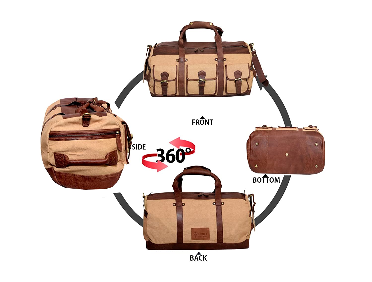 Canvas Leather Duffle Bag with Tag - Vienna