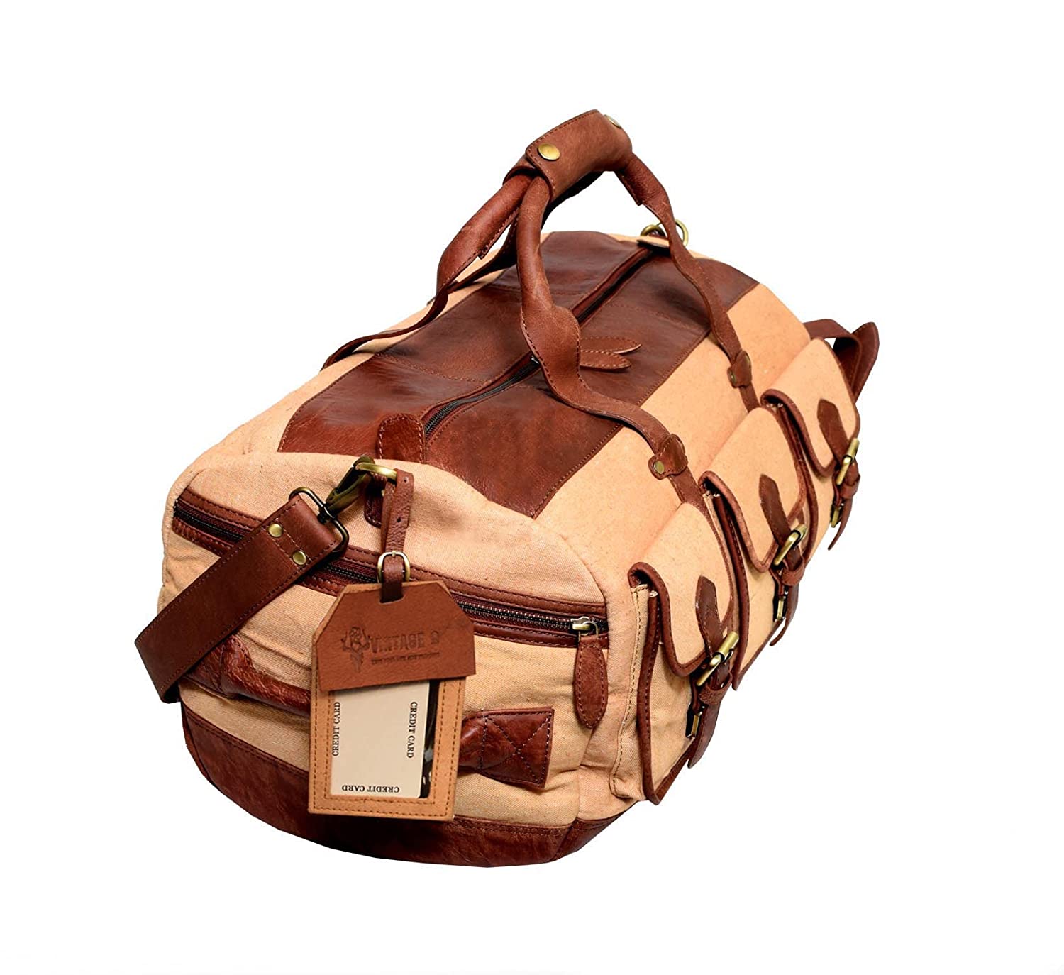 Canvas Leather Duffle Bag with Tag - Vienna