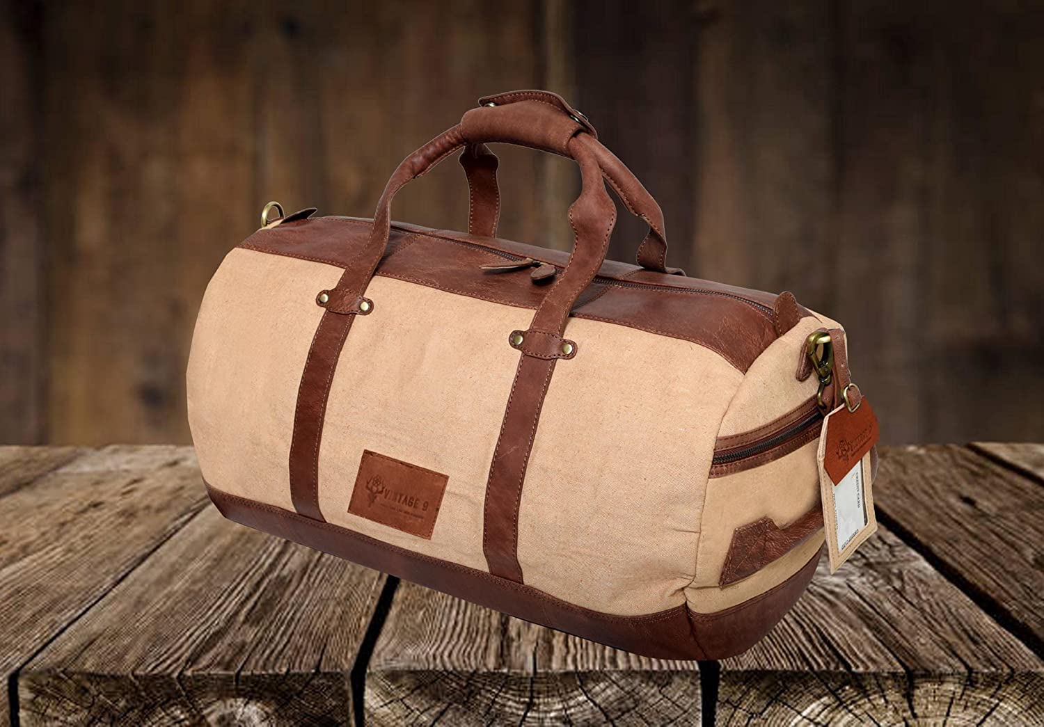 Canvas Leather Duffle Bag with Tag - Vienna