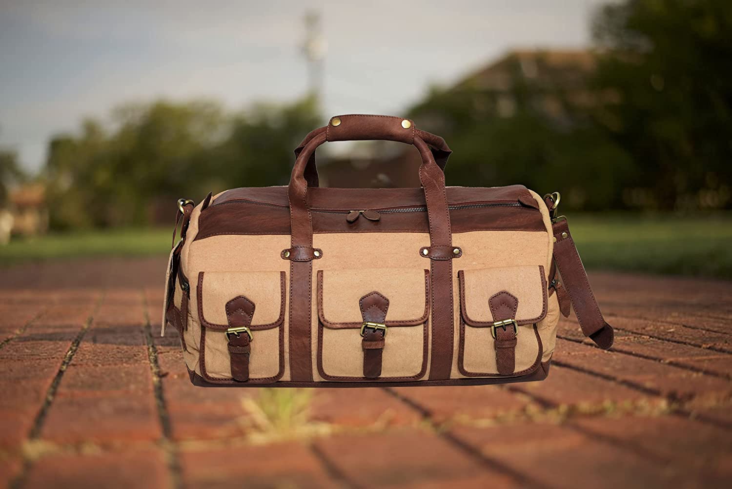 Canvas Leather Duffle Bag with Tag - Vienna