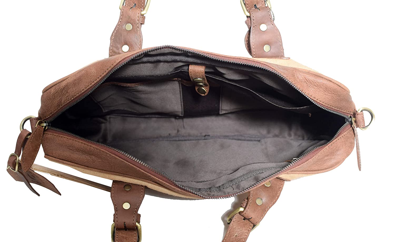 Canvas Leather Messenger Bag with Tag - Venice