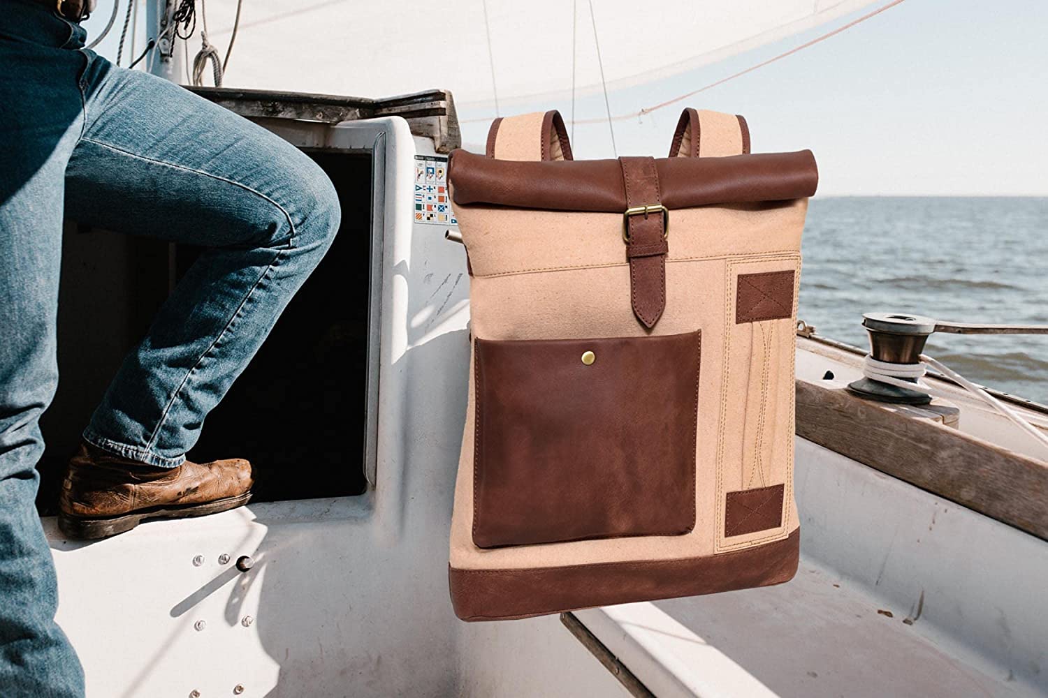 Vintage Premium Canvas Leather Backpack Bag - Cyprus