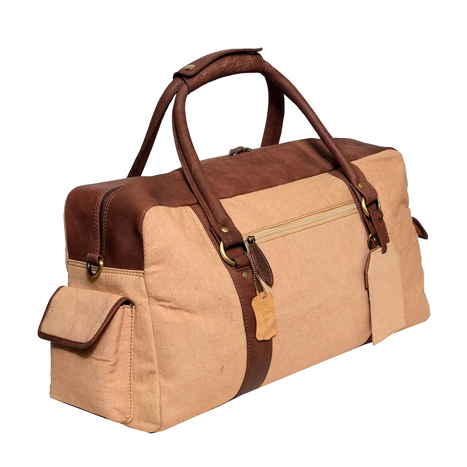 Canvas Leather Duffle Bag with Luggage tag - Florence