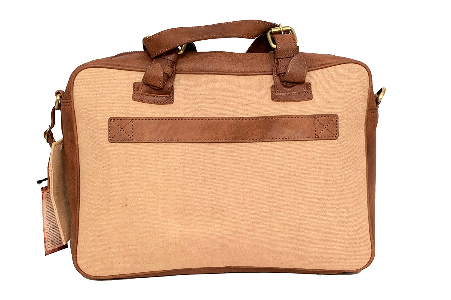 Canvas Leather Messenger Bag with Tag - Venice