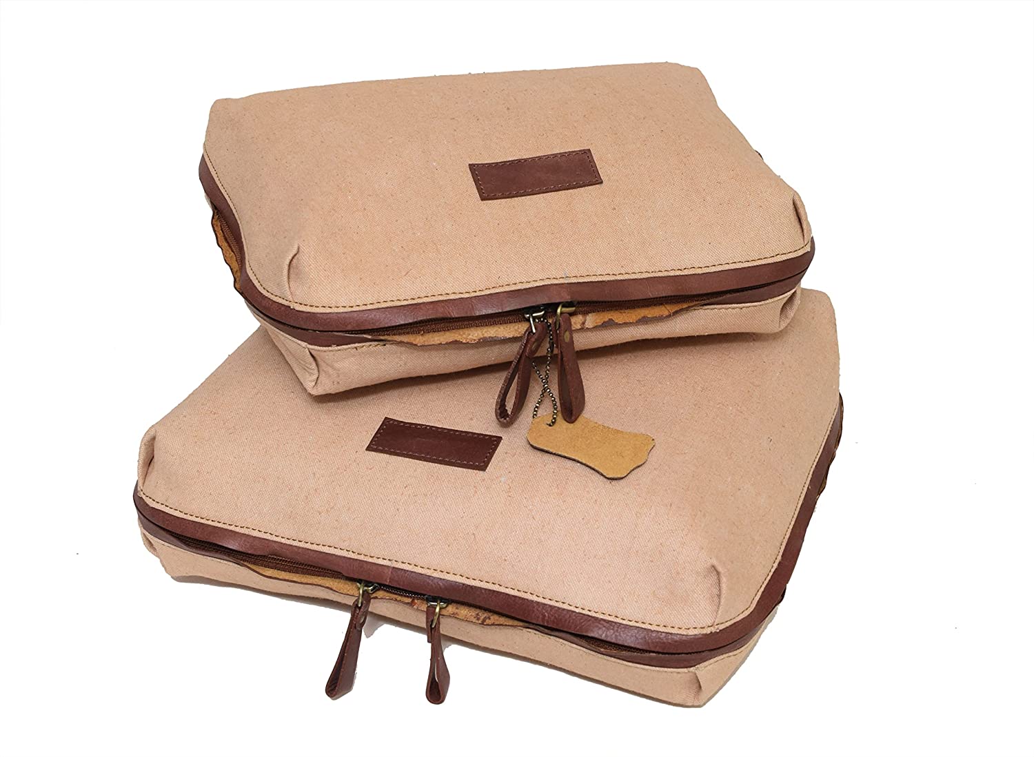Canvas Leather Luggage Organiser Set of 2 (Gold) - Seville