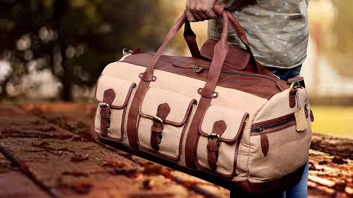 Canvas Leather Duffle Bag with Tag - Vienna