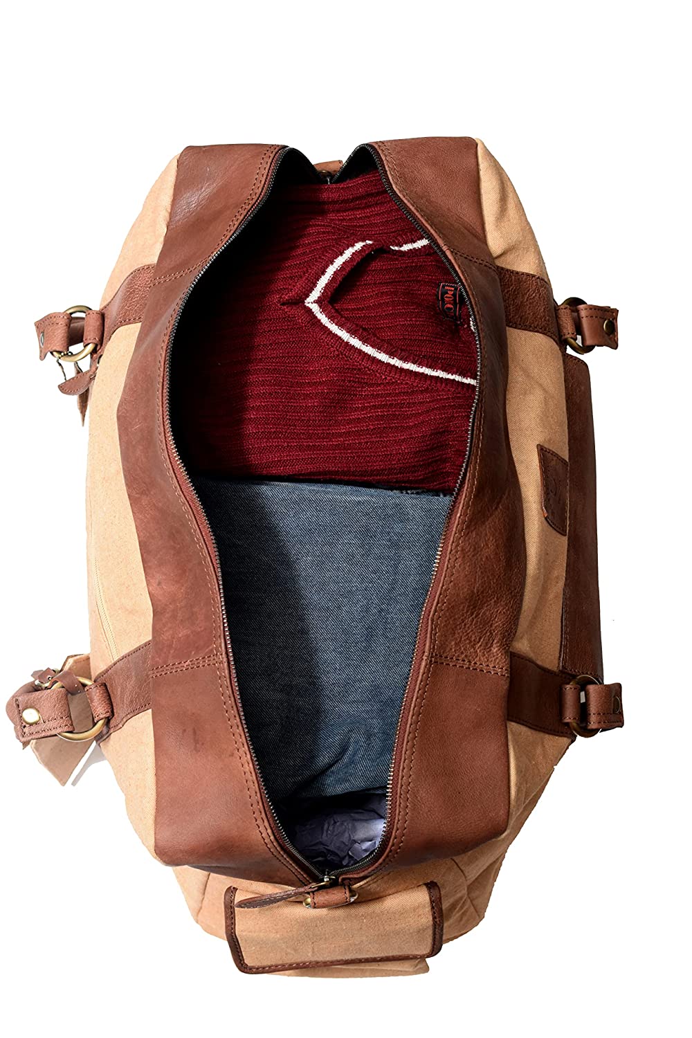 Canvas Leather Duffle Bag with Luggage tag - Florence