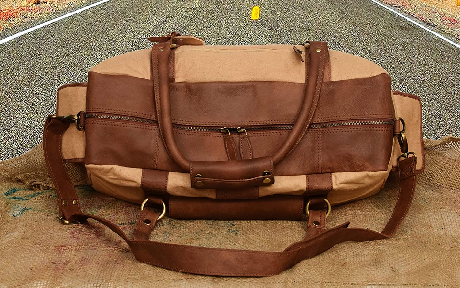 Canvas Leather Duffle Bag with Luggage tag - Florence
