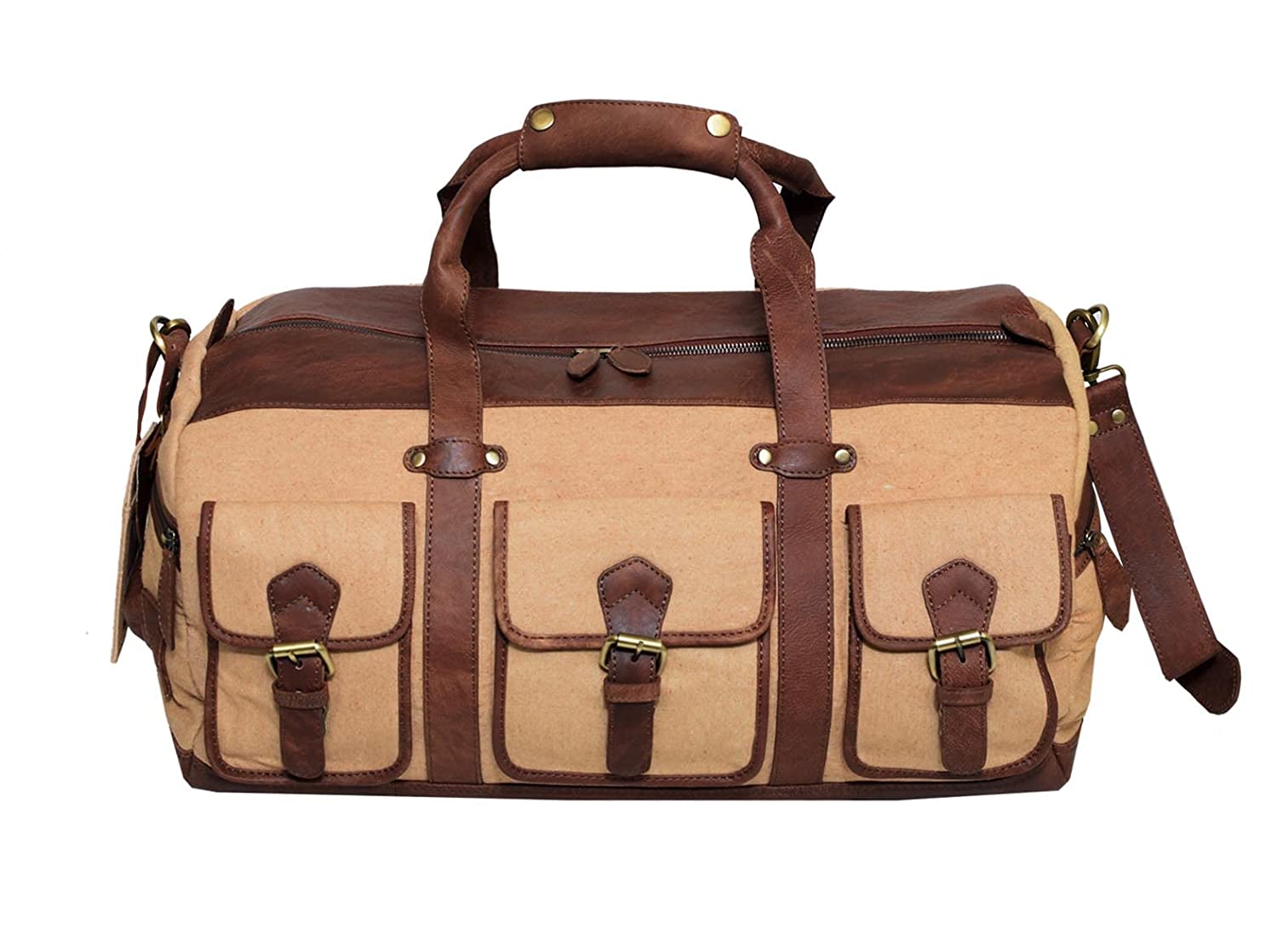 Canvas Leather Duffle Bag with Tag - Vienna